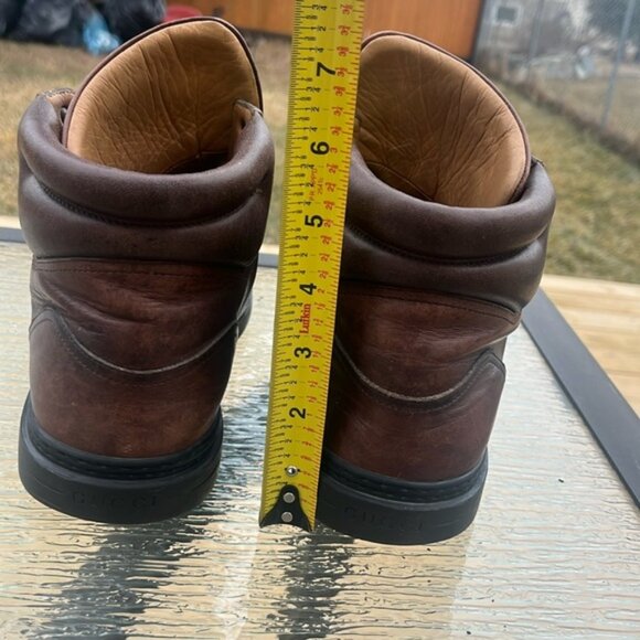 Authentic Gucci Interlocking GG Logo Leather Hiking Boots Brown Shoes 368496 - Picture 12 of 16